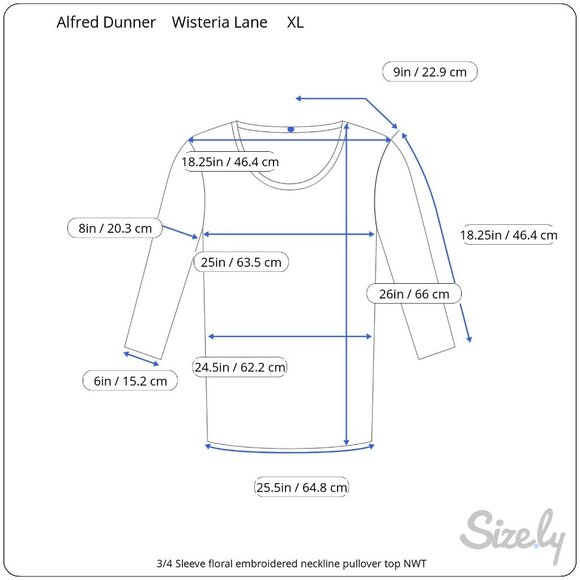 Alfred Dunner Wisteria Lane 3/4 Sleeve Floral Embroidered Neckline Pullover Top - Picture 8 of 8